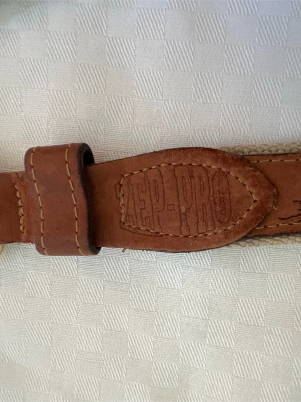 Zep-Pro Brown Leather and Canvas Belt with Fish Logo and Solid Brass Buckle